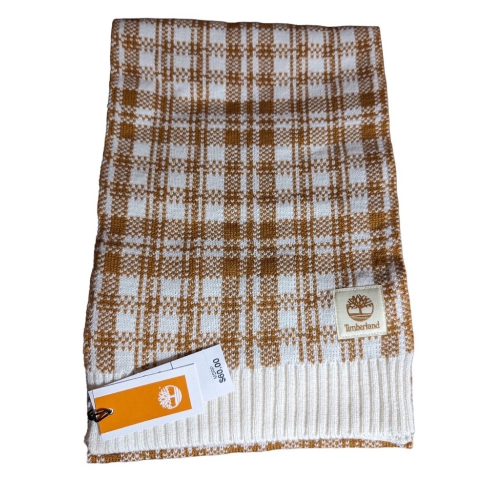 Timberland Plaid Scarf in Brown and White